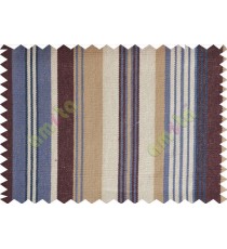 Brown white blue  beige stripes main cotton curtain designs